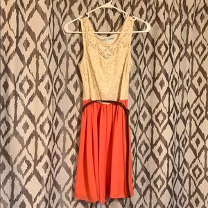 Lace top, bi-color dress